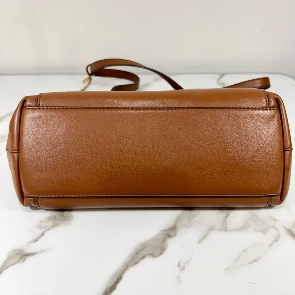 Fossil Reversible Slouchy Brown Tan Leather Metallic Rose Gold Handbag Tote Bag - Picture 6 of 16